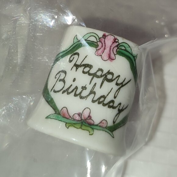 Thimble Happy Birthday 1985 Porcelain America USA Collectible Vintage Sewing Old - Picture 1 of 7